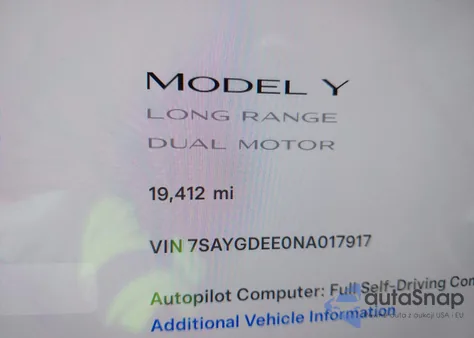 2022 Tesla Model Y Long Range Dual Motor All-Wheel Drive из США, поврежденный, VIN 7SAYGDEE0NA017917